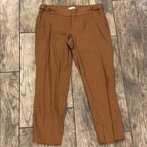 LOFT Marisa Fit Brown Linen Blend Cropped Pants
